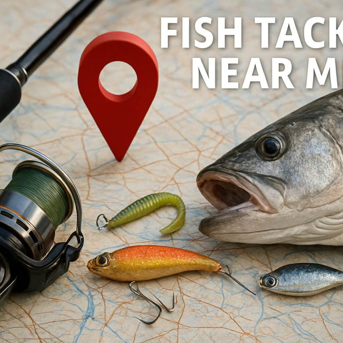 7 Best Fish Tackle Near Me Finds for Anglers in 2026 with fishing gear and fish on a map background.