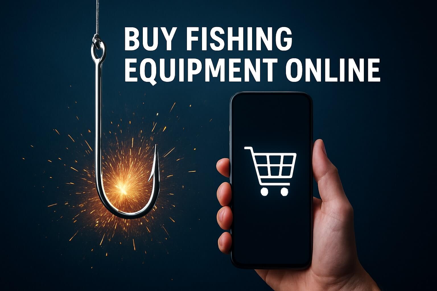 The Expert Guide to Buy Fishing Equipment Online 2026: Shopping mobile phone and fishing hook image.