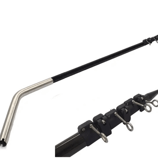 Fishing Gear: Durable fishing rod with unique design and sturdy metallic joints for anglers.