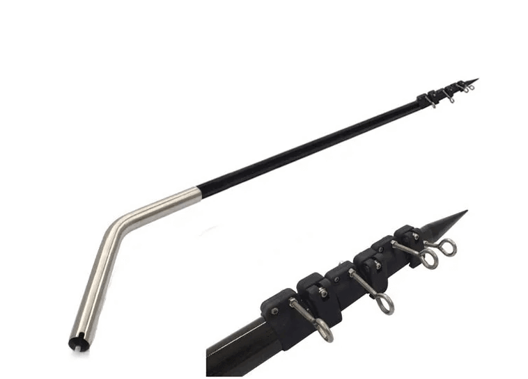 Fishing Gear: Durable fishing rod with unique design and sturdy metallic joints for anglers.