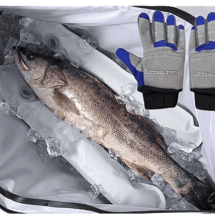 Gear Up with Our Latest High-Performance Equipment featuring gloves and a fresh fish on ice.