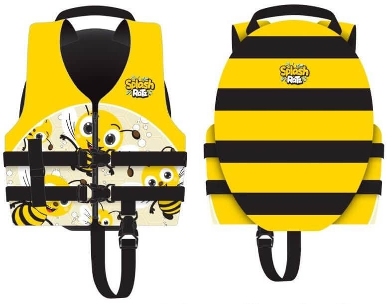 Child life jackets featuring a fun bee design for safety and style during water activities.