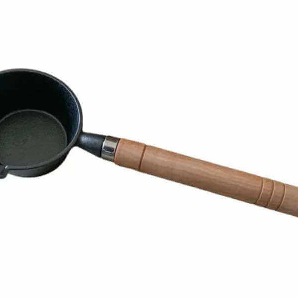 Cast Iron Ladle27 featuring a wooden handle for safe and comfortable use in your cooking adventures.
