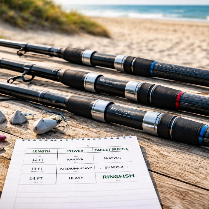 Top Surfcasting Rods for NZ Beaches 2026 Expert Guide with fishing equipment on sandy beach.
