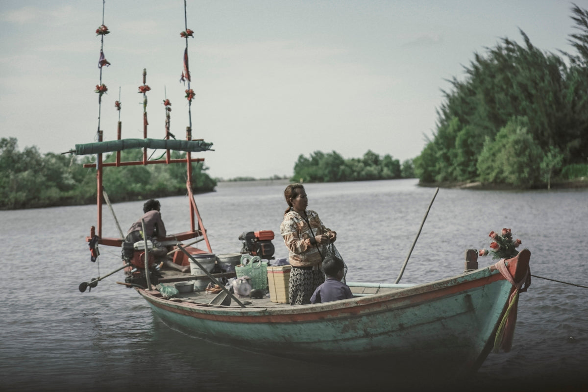 a group of people on a boat in the water