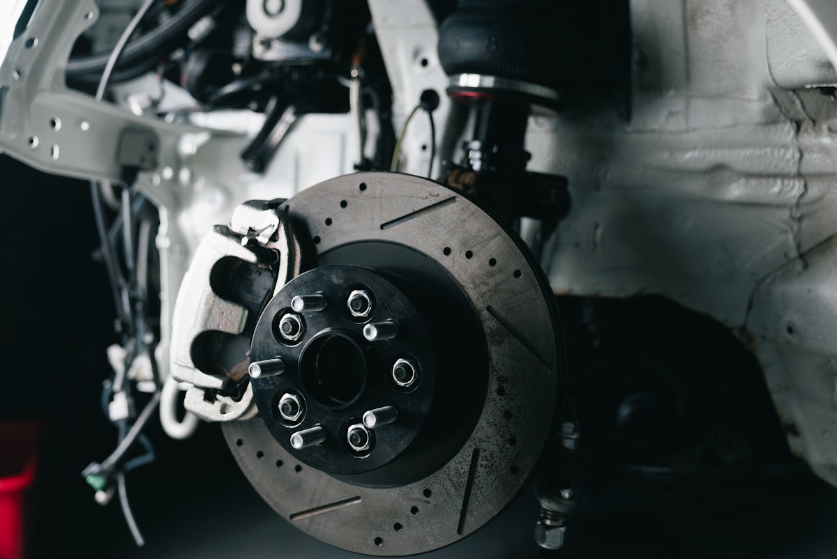 Close-up of a car's performance brake system.
