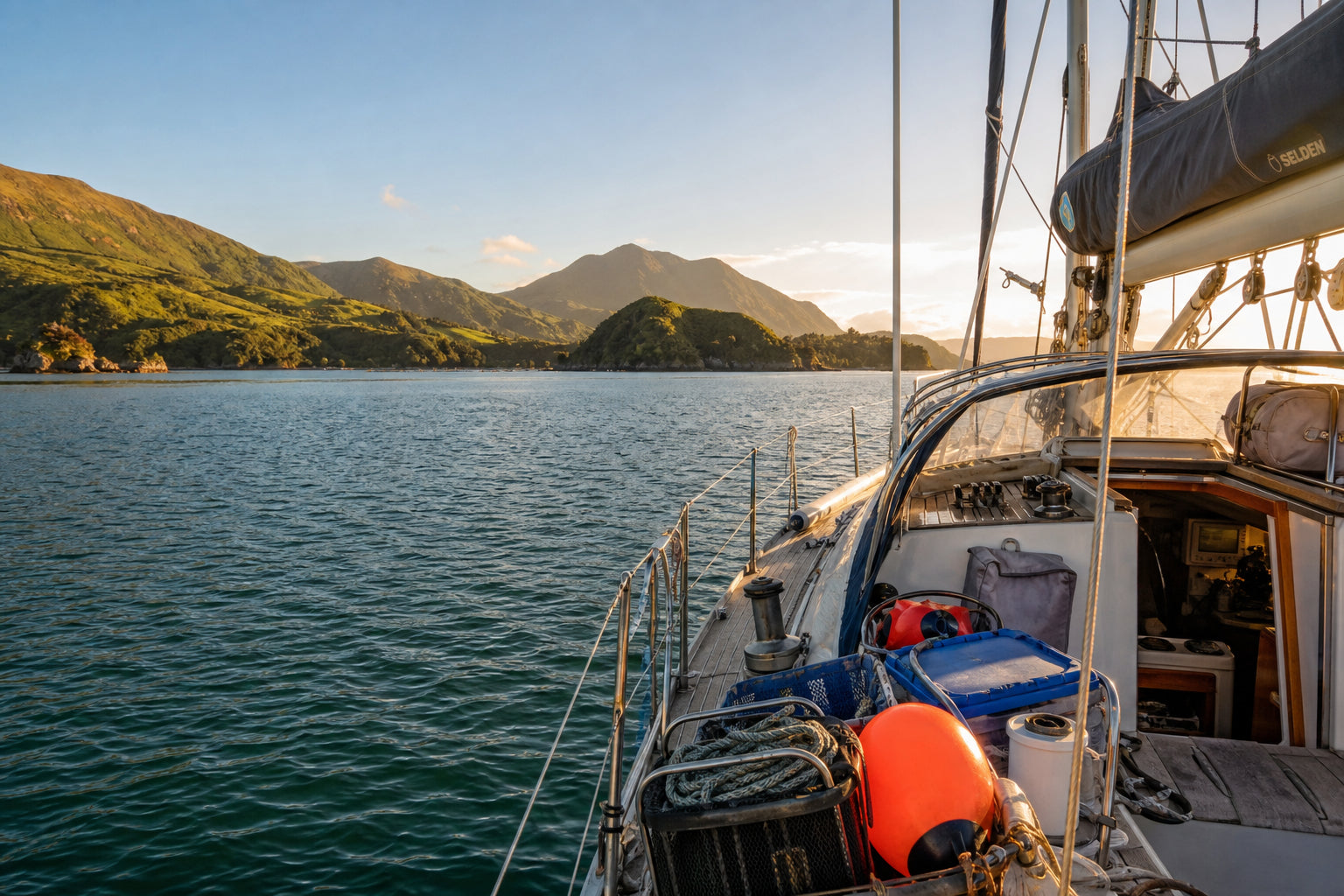 Sailing yacht arriving in a scenic New Zealand harbour - TIE Purchase supplies for visiting vessels