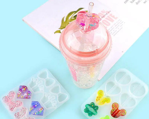 Straws Moulds Straw Topper Resin Mould, Straw Topper Attachment Silicone Casting Molds with Mouse, Crown, Heart – view 2