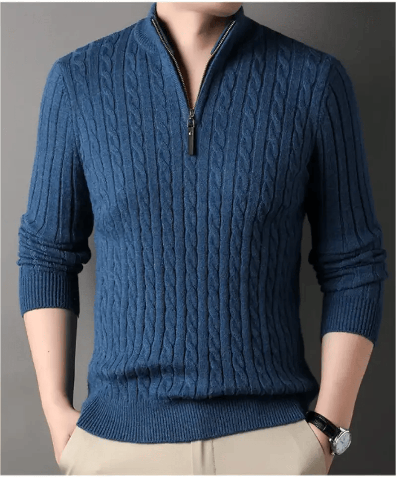 China Dropship Sweater Men's Solid Color Half Zip Thick Sweater Warm Knit Pullover Men's Solid Color Half Zip Thick Knit Sweater