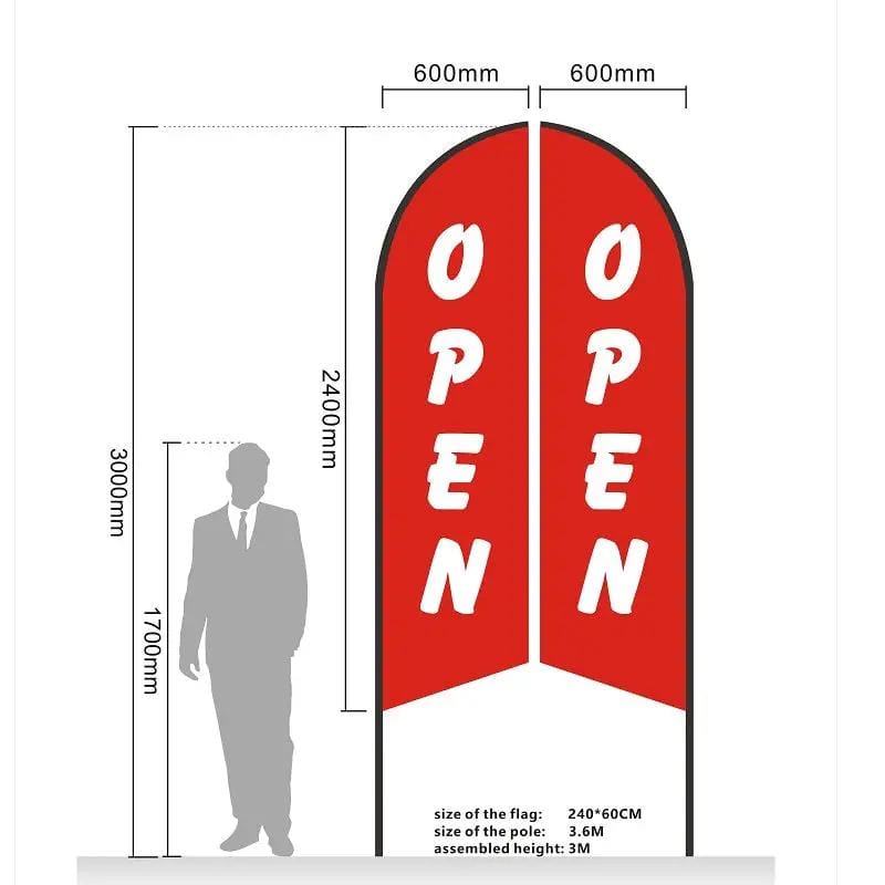 dealonline.co.nz dealonlinenz ‘OPEN’ 3.4M Doublesided Flag with Ground Drill Open 3.4M Double Sided Feather Banner Flag