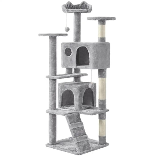 Cat Tree Condo Kitten Tree Tower w/ 2 Condos & 2 Dangling Balls & 3 Scratching Posts – view 1