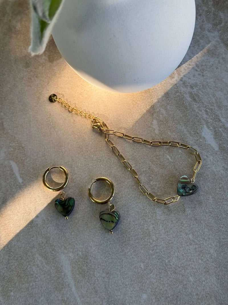 Tahana Jewellery Bundle Set Pāua Heart Set Pāua Heart Set
