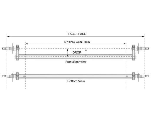 Trojan Drop Beam Axle 9 Inch Drum 1250kg Bare Metal Made To Order For Heavy Duty Leaf Spring Trailers – view 2
