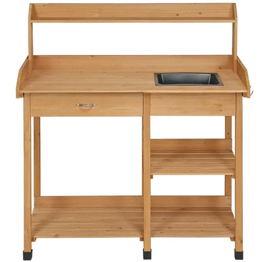 Potting Bench Table Removable Sink Firwood Drawer Open Multiple Shelves – view 1