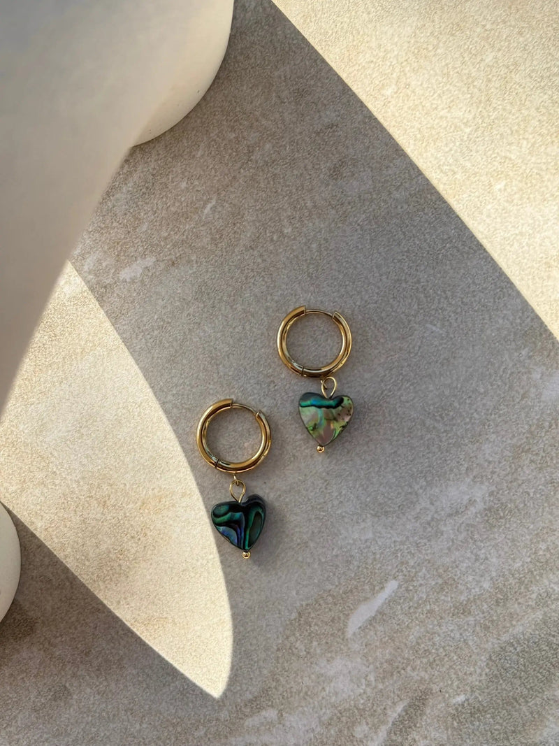 Tahana Jewellery Huggies Pāua Gold Heart Huggies Pāua Gold Heart Huggies