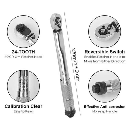 1/4″ Adjustable Torque Wrench 5–25 N·m with 3/8″ Adapter – view 2