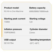 12V 10000mAh Multi-Function Car Jump Starter with Air Compressor & Wireless Power Bank – view 13