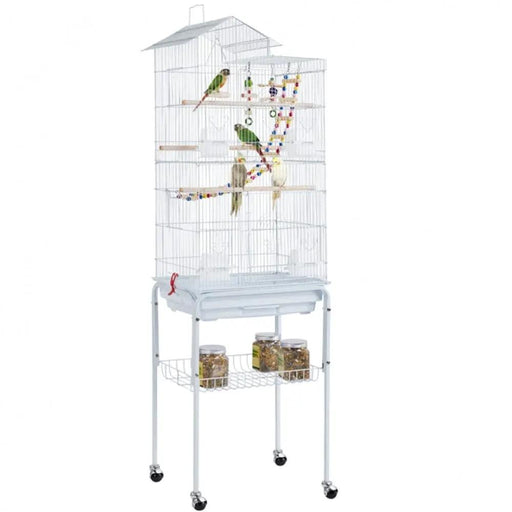 Rolling Metal Bird Cage with Detachable Stand Toys Included – view 2