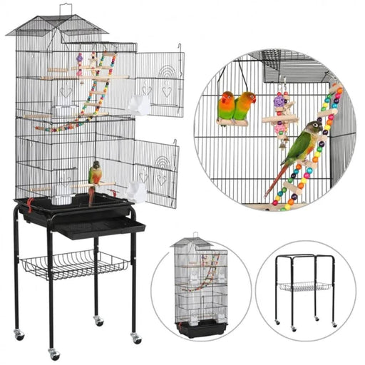 Yaheetech Rolling Metal Bird Cage with Detachable Stand Rolling Metal Bird Cage with Detachable Stand