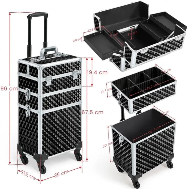 3-in-1 Rolling Makeup Train Case Portable Cosmetic Trolley – view 8