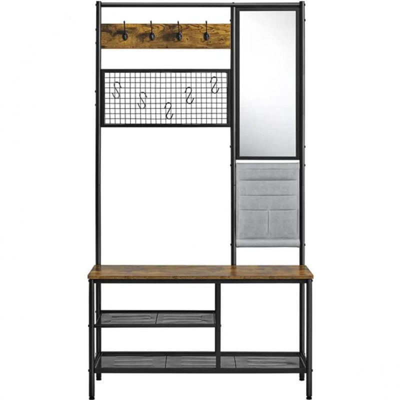 Six-in-one Hall Tree with Shoe Storage Bench/ Mirror/ Storage Bag/ Coat Rack – view 2