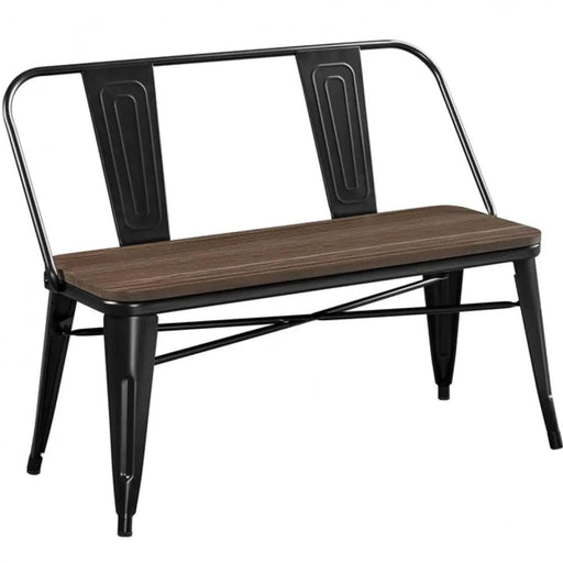Industrial Metal Dining Bench with Wooden Top for Patio Kitchen – view 2