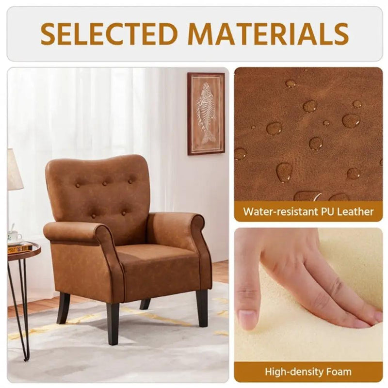 1 Pair Mid-century Modern Faux Leather Accent Chair Armchair by Yaheetech