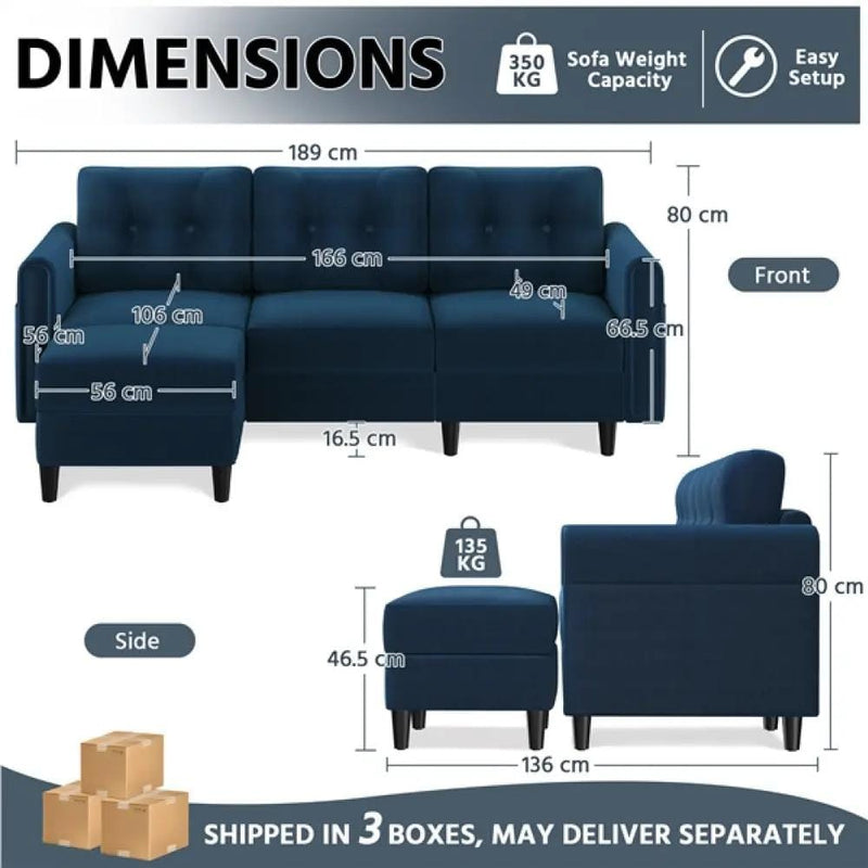 Yaheetech Velvet Upholstered Corner Sofa Velvet Upholstered Corner Sofa