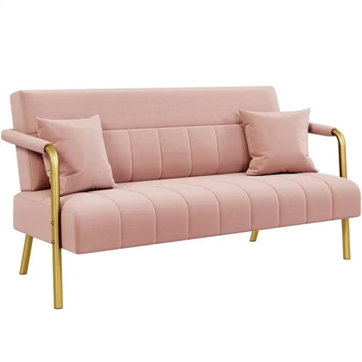Yaheetech Upholstered Sofa Couch with Gold-tone Metal Arms and Legs Upholstered Sofa Couch with Gold-tone Metal Arms and Legs