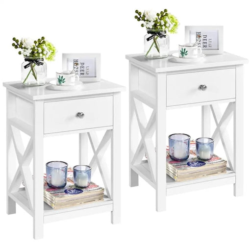 Pack of 2 Improved Quality Wood X Shape Bedside End Table Storage Cabinet Night Stand – view 2