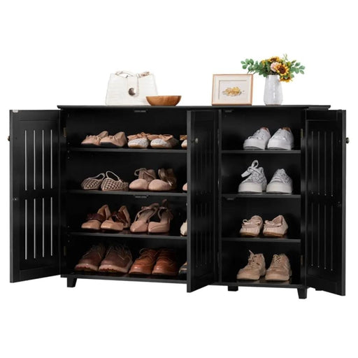Louvered Door 4 Tier Shoe Storage Cabinet 3-Door Wide Shoe Rack – view 2