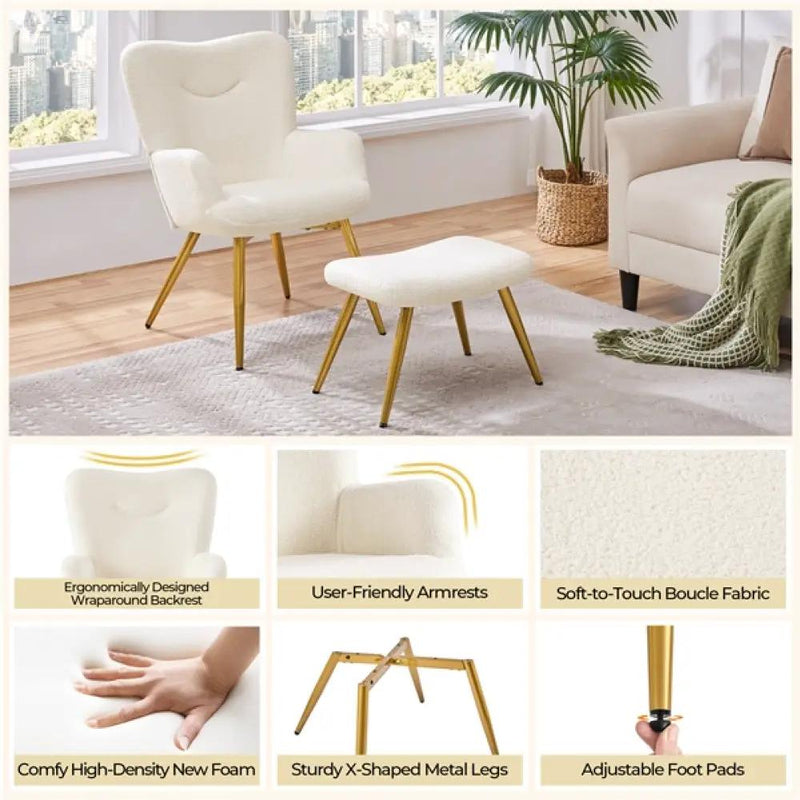 Yaheetech Boucle Accent Chair and Ottoman Boucle Accent Chair and Ottoman