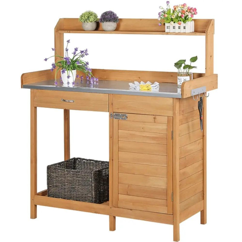 Outdoor Garden Potting Bench Table Work Bench Metal Tabletop – view 2