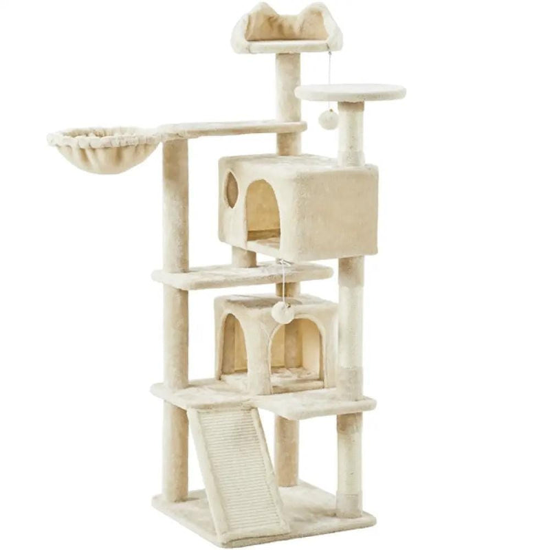 Cat Tree Condo Kitten Tree Tower w/ 2 Condos & Dangling Ball & Round Platform & Ladder – view 2