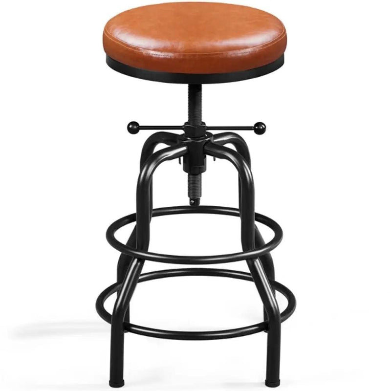 Vintage Industrial Bar Stool Rustic Swivel Bar Stool Round Faux Leather Metal Stool – view 2