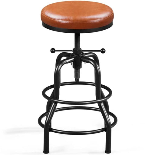 Vintage Industrial Bar Stool Rustic Swivel Bar Stool Round Faux Leather Metal Stool – view 2