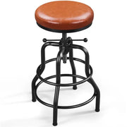 Vintage Industrial Bar Stool Rustic Swivel Bar Stool Round Faux Leather Metal Stool – view 3