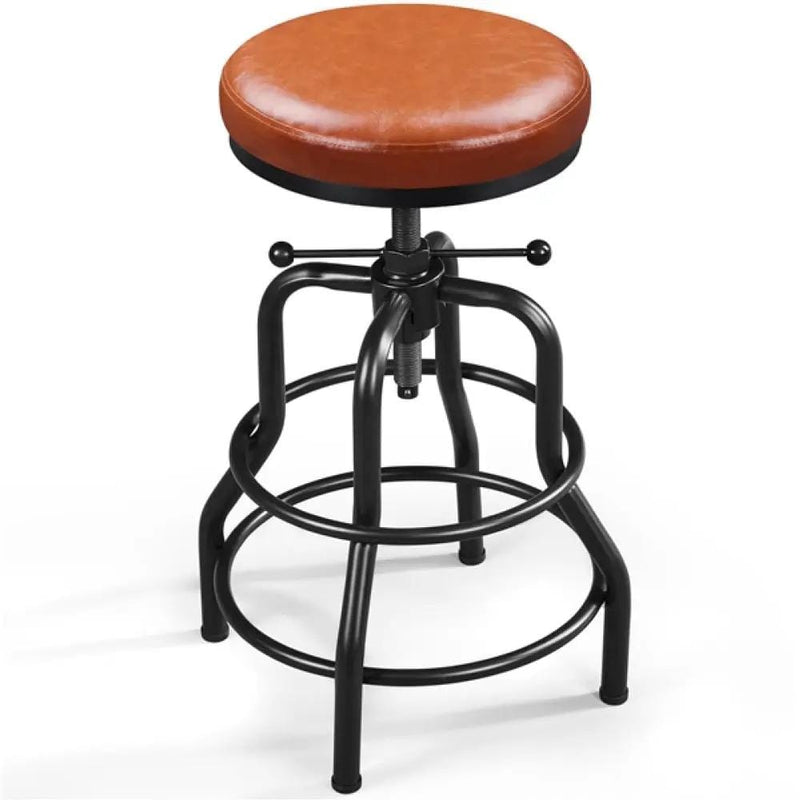 Vintage Industrial Bar Stool Rustic Swivel Bar Stool Round Faux Leather Metal Stool – view 3