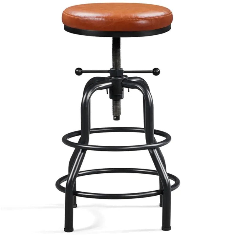 Vintage Industrial Bar Stool Rustic Swivel Bar Stool Round Faux Leather Metal Stool – view 11