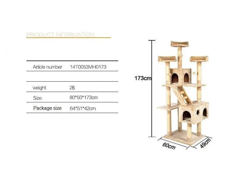 173CM High - Cat Tree House Scratching Post Condo – view 3