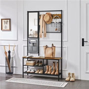 Six-in-one Hall Tree with Shoe Storage Bench/ Mirror/ Storage Bag/ Coat Rack – view 12