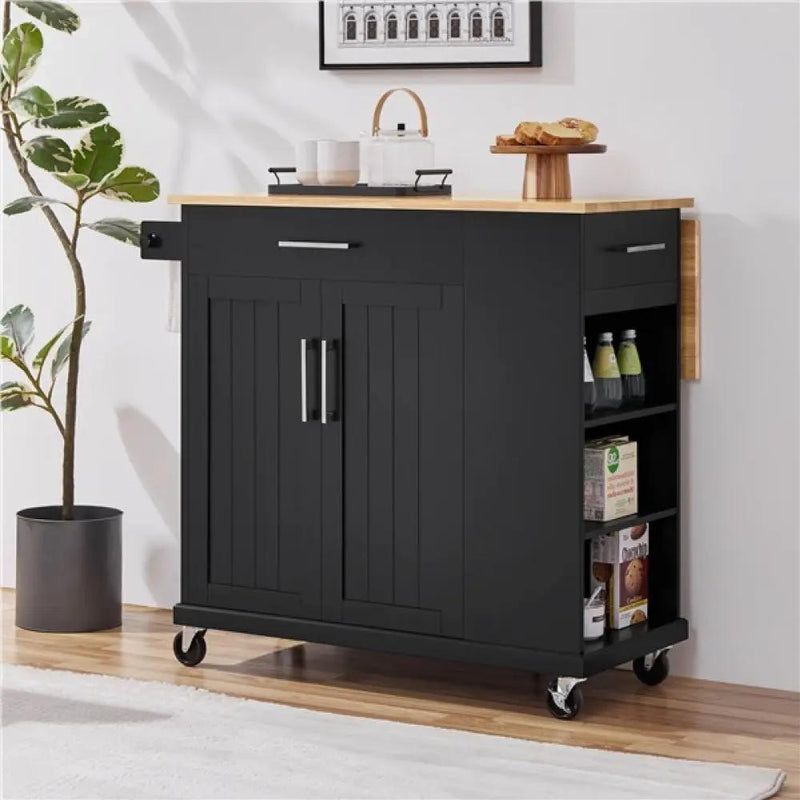 Kitchen Island Kitchen Trolley on Wheels with Drawers & Cabinet – view 12
