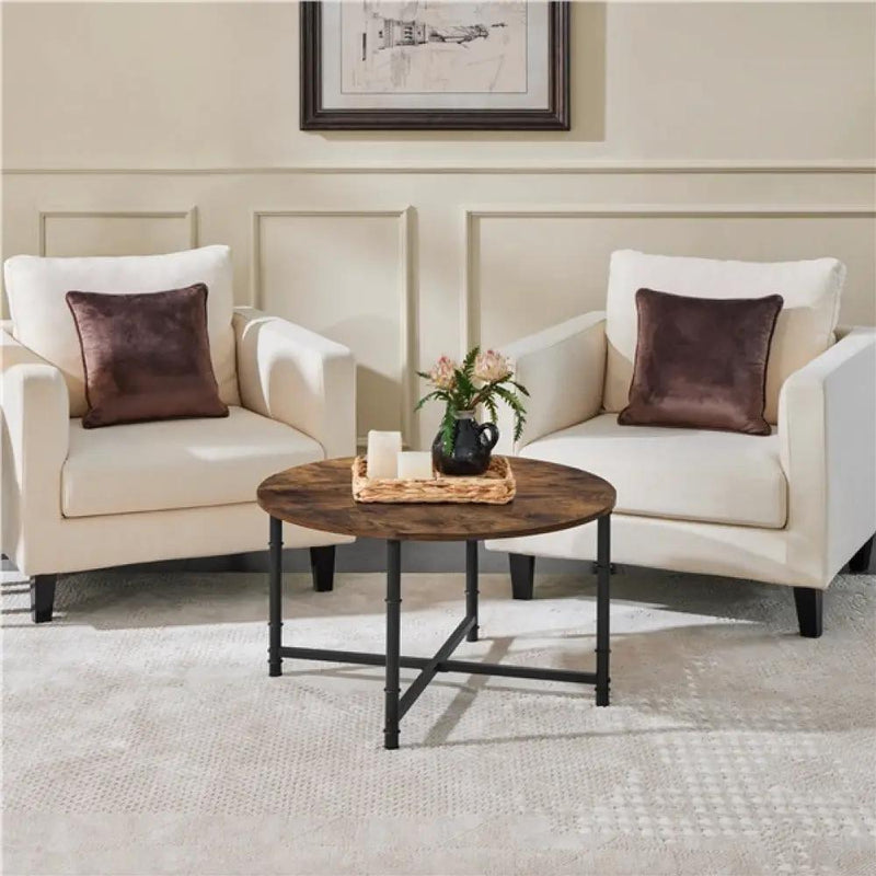 80cm Rustic Round Coffee Table Minimal Vintage Industrial Coffee Table – view 7