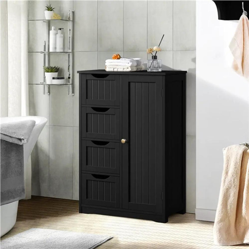 Wooden Bathroom Cabinet 4 Drawers & Cupboard Bathroom Storage Unit – view 12