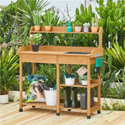 Potting Bench Table Removable Sink Firwood Drawer Open Multiple Shelves – view 12