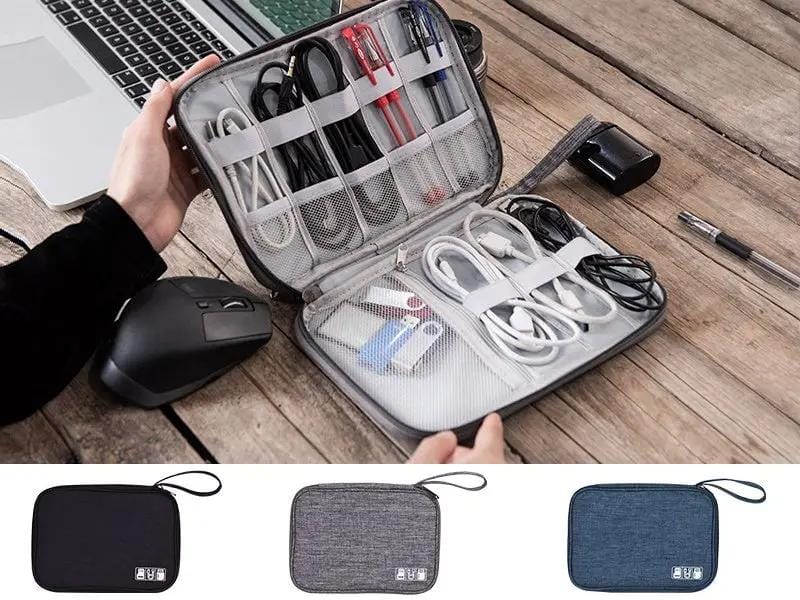 2 Layer Waterproof USB Cable Charging Storage Bag Phone Pad Zip Organiser – view 1