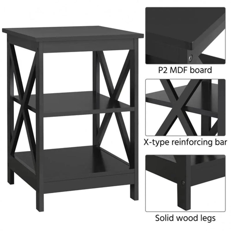 3 Tier Wood X Shape Bedside End Table Storage Cabinet Night Stand – view 6