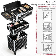 3-in-1 Rolling Makeup Train Case Portable Cosmetic Trolley – view 9