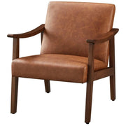 Mid-Century Modern Faux Leather Armchairs with Solid Wood Frame Accent Chair – view 3