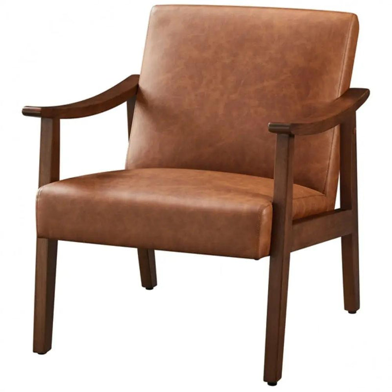 Mid-Century Modern Faux Leather Armchairs with Solid Wood Frame Accent Chair – view 3